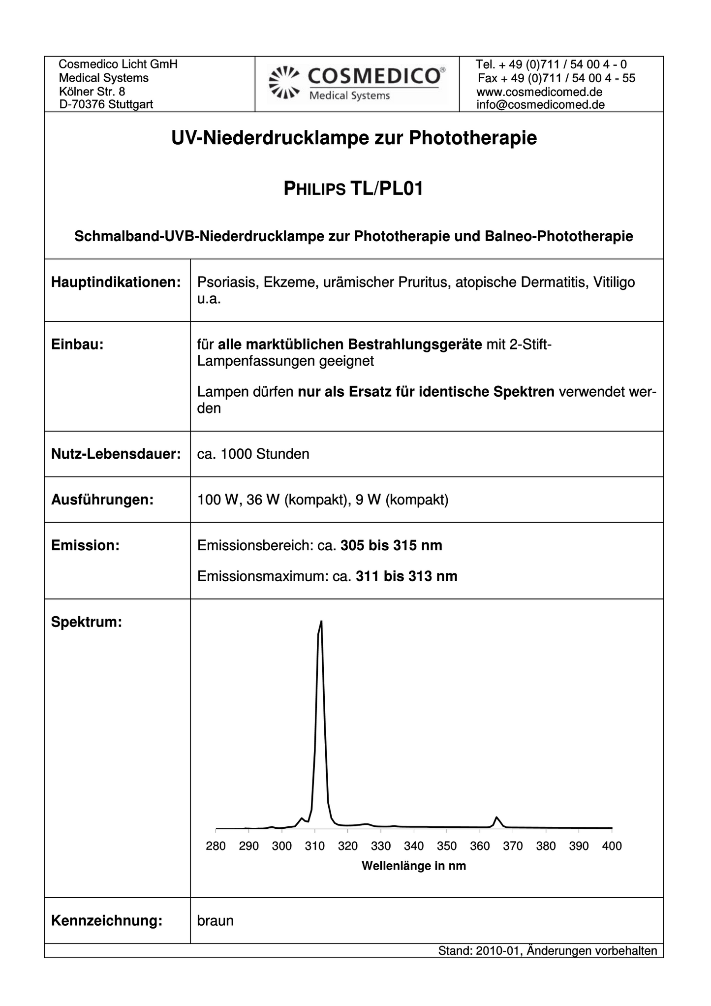 Philips TL01 100W - 311nm